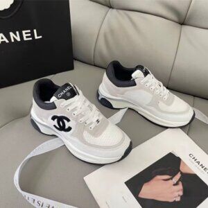 CHANEL 22C Pre-Fall Season Tie-up Black and White Panda Mesh Breathable Low-top
